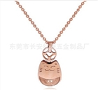 韩版可爱招财猫14K玫瑰金不锈钢钛钢彩金项链