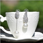 创意款水晶天鹅耳环 精致小巧高贵纯银针长款珍珠耳环